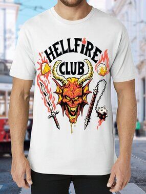 Hellfire Club Demon Graphic Tee - White with Red & Yellow Artwork